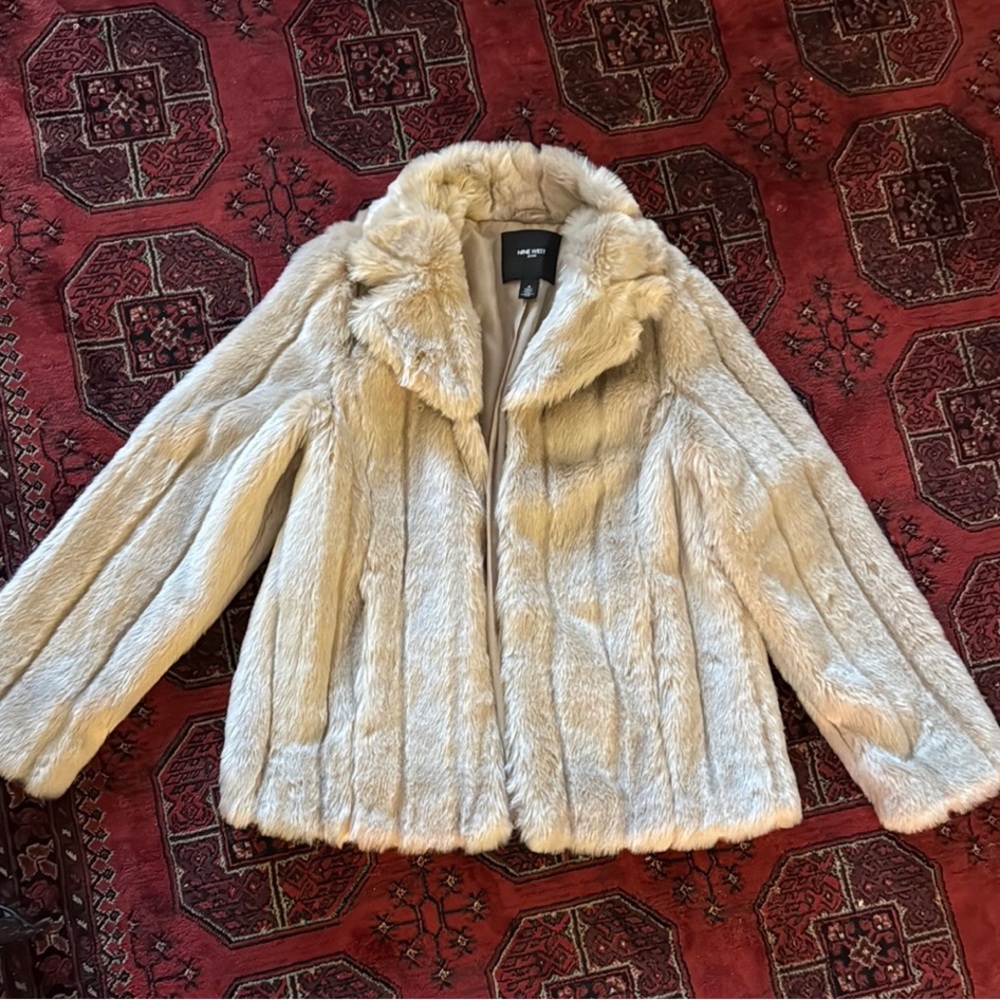 Nine West Cream Teddy Jacket Plush Faux Fur